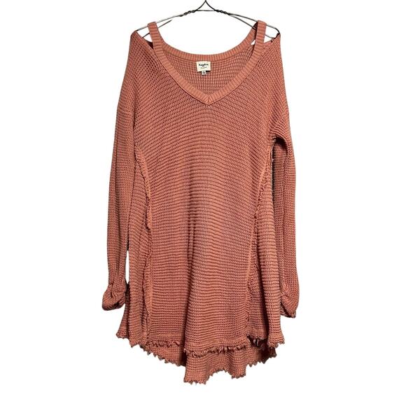 Hayden Size Large Pink Chunky Knit Cold Shoulder Sweater Tunic Lagenlook Boho - Picture 1 of 8